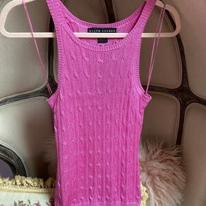 Ralph Lauren Black Label 100% Silk Cable Knit Tank Top Shirt Orchid Pink Purple